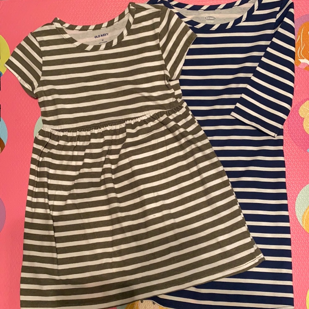 Old Navy Girls 4T Bundle of 2 Jersey Cotton Blue and Green Striped Dresses